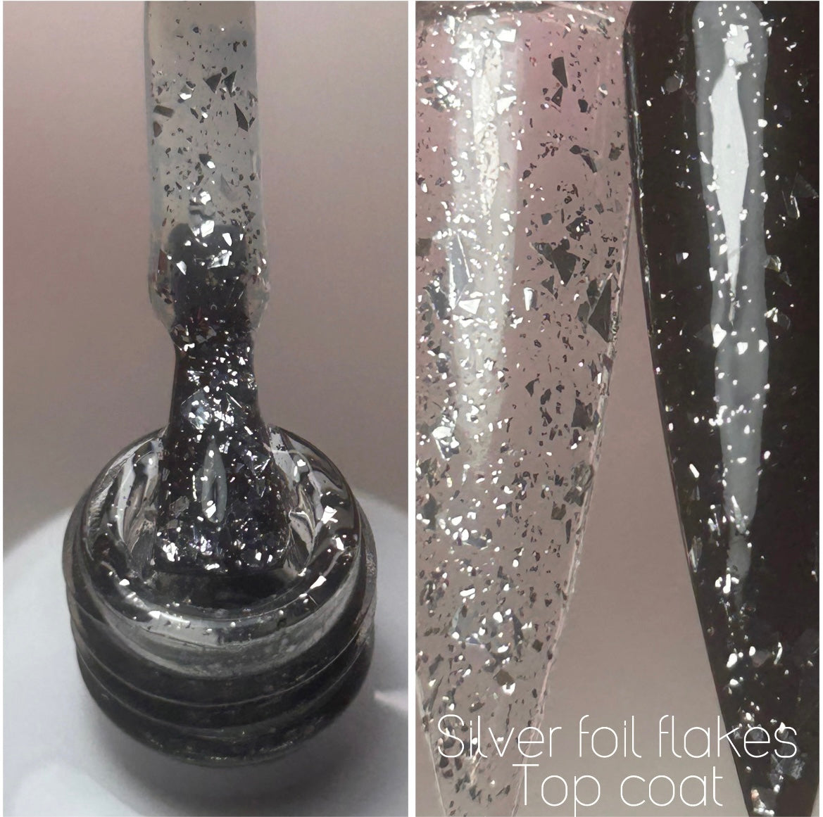 Top coat foil flakes silver / gel polish